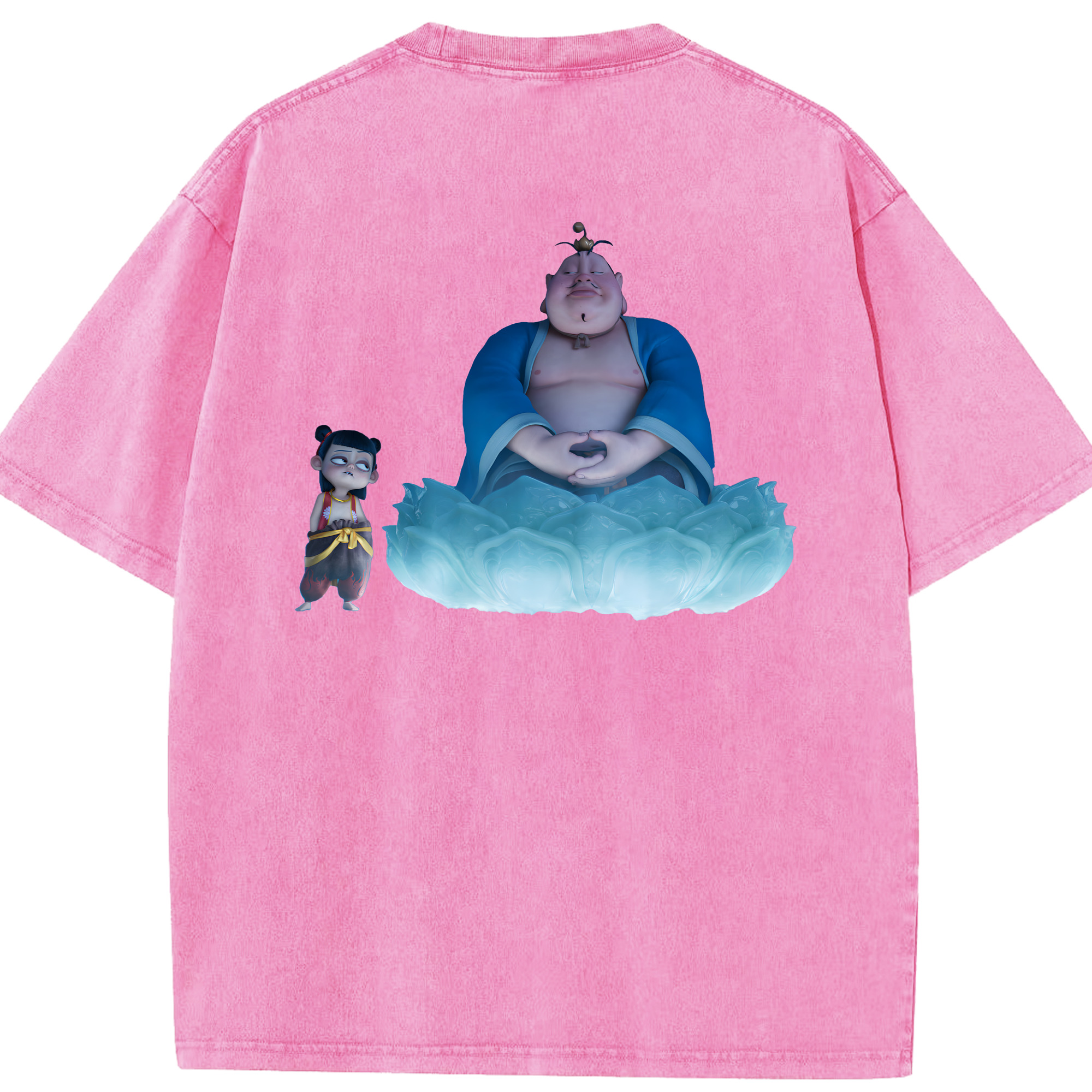 （画像用） Ne Zha 2 ナタ 魔童の大暴れ 綿100% ヴィンテージ風 半袖Tシャツ（背面プリント）